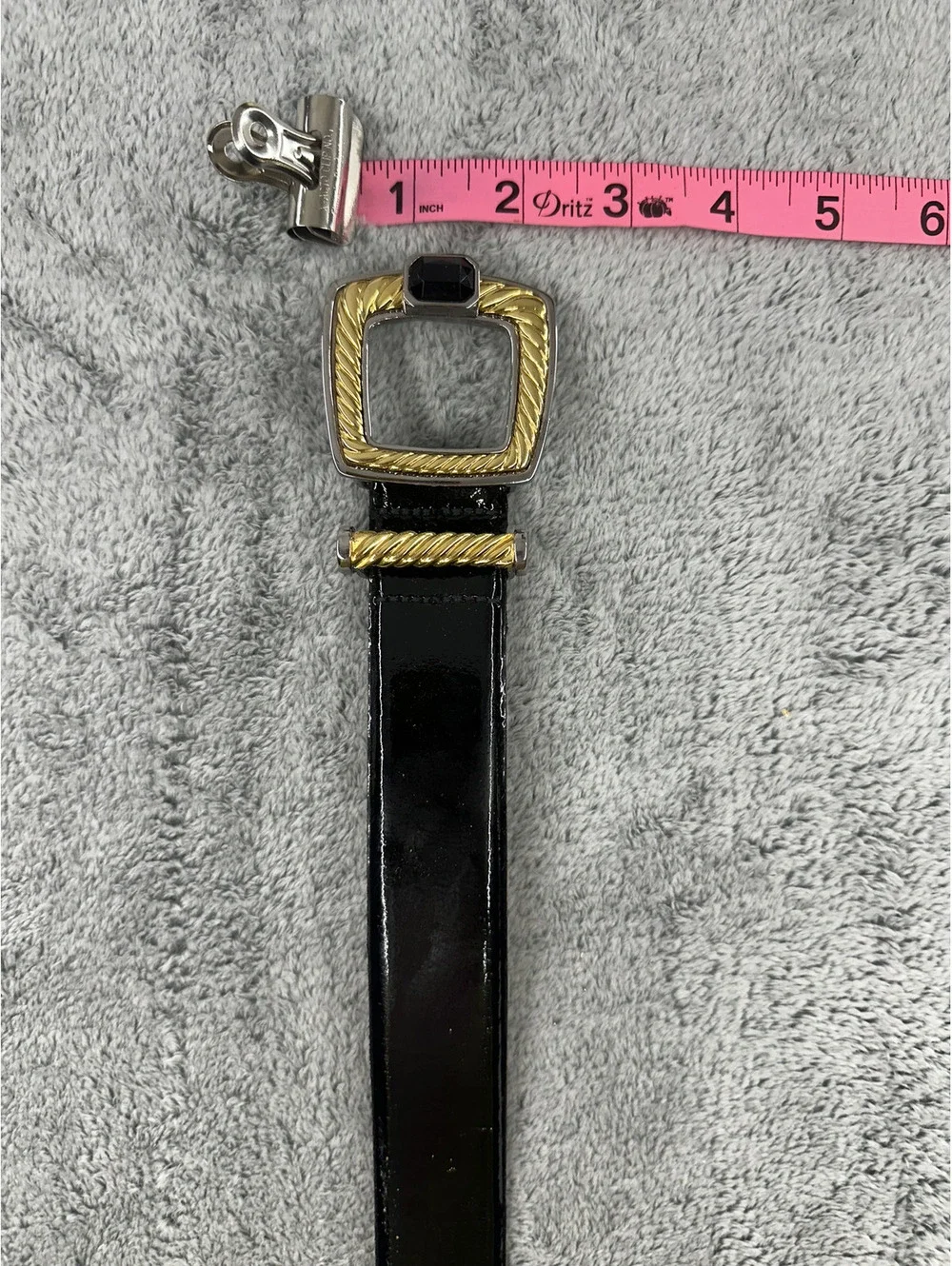 Talbots Vintage Black Patent Leather Belt with Gold Buckle